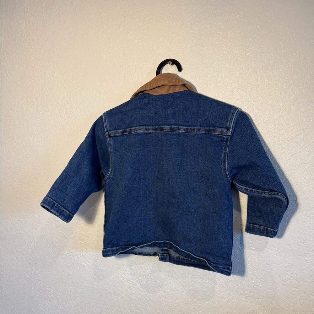 H&M Blue Denim Chore Jacket Button Front Corduroy Collar Trendy Coat Size 3T - Picture 3 of 5
